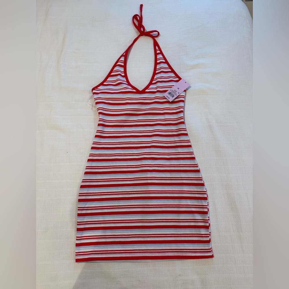 Red and White Striped Halter Dress